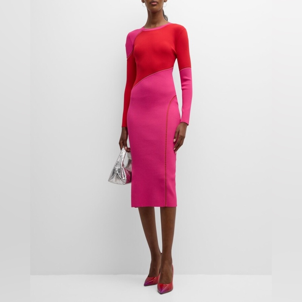 Milly Raziela Ribbed Colorblock Bodycon Midi Dress size M - Picture 3 of 9
